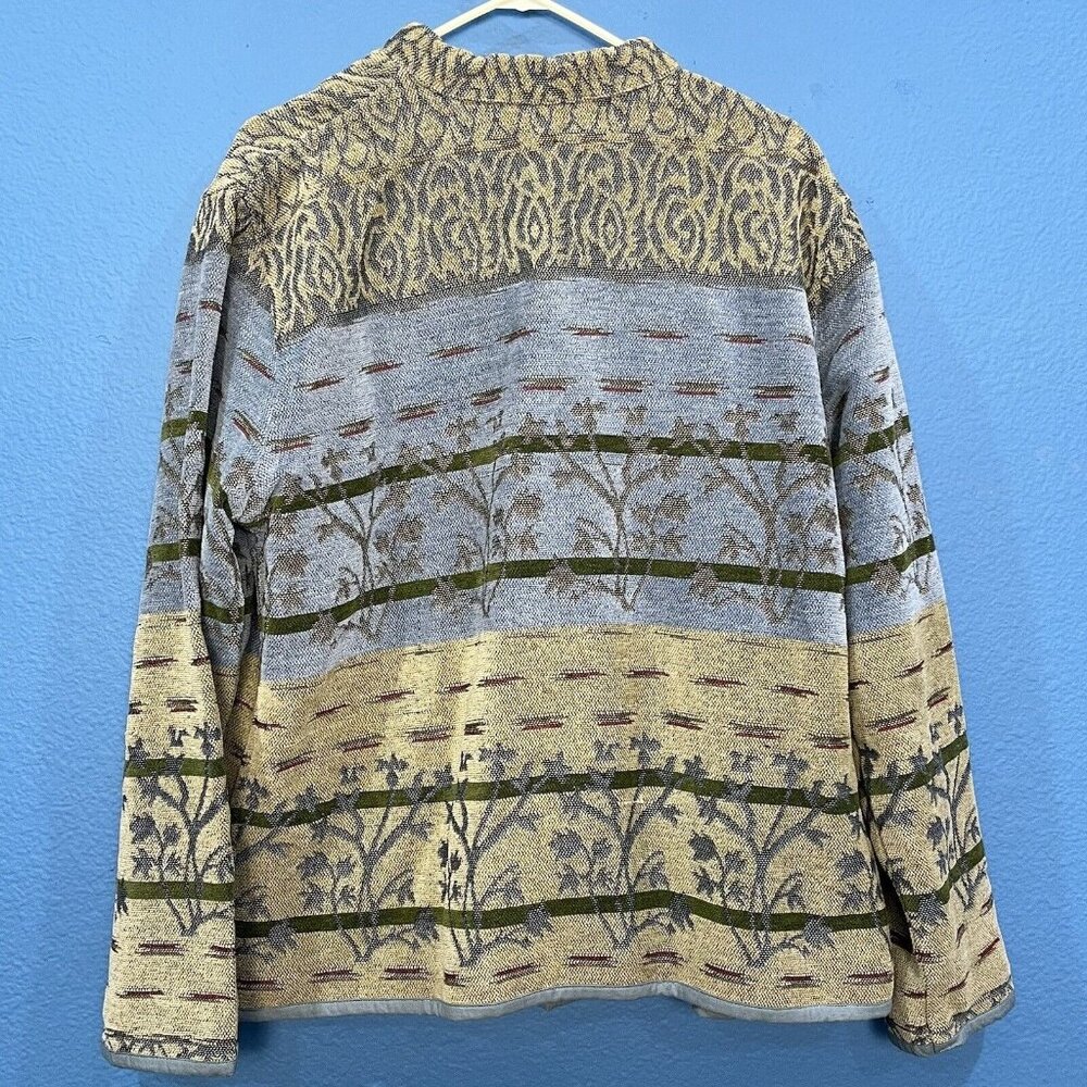 Flashback Blue Tan Tapestry Style Southwest Plant Design Jacket Women Size 1X - Picture 3 of 16